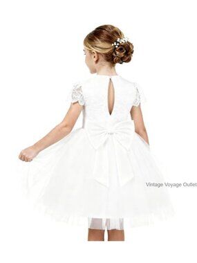Girls Lace Tulle Princess Dress Detachable Bow Flower Girl Gown